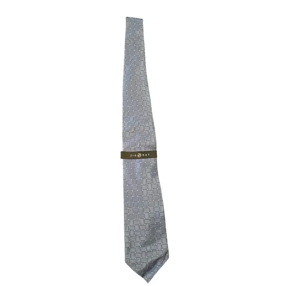 Ziggurat Men's Necktie NWT 100% Silk Blue Woven Pattern Office Career MSRP $45